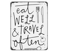 Traveler Gift Metal Sign Eat Well Travel Often Lightweight Easy Hang Wall Decor for Dorm Apartment Space 8 X 12 in
