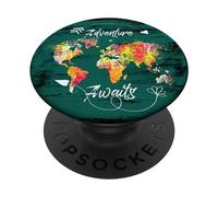 Traveler World Map Scratch Color Design Adventure Awaits PopSockets PopGrip Intercambiable