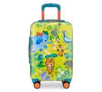 Traveler's Choice JoJo the Bear's Adventure - Maleta de mano para niños, maleta giratoria de carcasa dura de 20 pulgadas, expandible con bolsillo AirTag, maleta de viaje para niños y niñas, selva