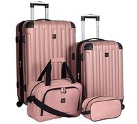 Travelers Club - Juego de 4 Maletas y Bolsa de Viaje, 71,1 cm, Rosa Dorado