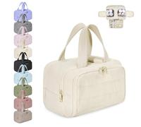Travelfree Toiletry Bag, Large Capacity Wide-Open Travel Cosmetic Bag, Waterproof Wet/Dry Separation (Beige)