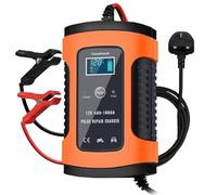 TravelHawk Cargador de batería de coche 6 A - Cargador de mantenimiento de 12 V para baterías de coche, batería de plomo-ácido para coche, moto, barco, cargador de batería con pantalla LCD y