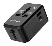 TravelHawk Enchufe de viaje - Cargador Rápido 20W Tipo G, Tipo A - 1x USB-C y 1x USB-A Enchufe Mundial Universal Adaptador de Viaje Conector Mundial Reino Unido, EE. UU., Australia, Asia, Sudamérica