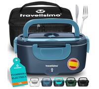 TRAVELISIMO Fiambrera Electrica 100W Taper Electrico para Comida 1,5L Fiambrera Termica 3 en 1 12V/24V/220V - Fiambreras Comida Trabajo Para Coche y Camión, Marmita Electrica en Acero Inoxidable