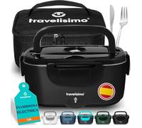 TRAVELISIMO Fiambrera Electrica 100W Taper Electrico para Comida 1,5L Fiambrera Termica 3 en 1 12V/24V/220V - Fiambreras Comida Trabajo Para Coche y Camión, Marmita Electrica en Acero Inoxidable