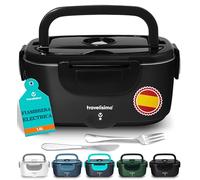 TRAVELISIMO Fiambrera Electrica 80W Taper Electrico para Comida 1,5L Fiambrera Termica 3 en 1 12V/24V/220V Fiambreras Comida Trabajo Para Coche y Camión, Loncheras de Trabajo en Acero Inoxidable