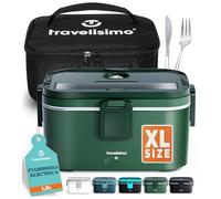 TRAVELISIMO - Fiambrera Electrica Extra Grande 1,8L - Taper Electrico para Comida 100W - Fiambrera Termica 3 en 1 12V/24V/220V - Fiambreras Comida Trabajo para Coche, Camión - Acero Inoxidable