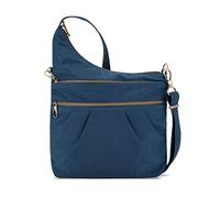 Travelon Bolso cruzado antirrobo con 3 compartimentos para mujer, talla única, Océano, 13.75 x 11.5 x 3, Bandolera antirrobo con 3 compartimentos