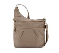 Travelon Bolso cruzado antirrobo con 3 compartimentos para mujer, talla única, arena, 13.75 x 11.5 x 3, Bandolera antirrobo con 3 compartimentos