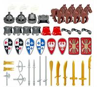 TRavesty Paquete de armas para minifiguras, Caballeros Medievales Paquete de Armas Kit de Accesorios Incluido Helmsd, Armadura, Escudo, Capas Barding, Caballos Compatible con Grandes Marcas