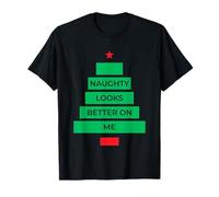 Travieso se ve Mejor en mí árbol de Navidad Divertido día Festivo de Navidad Camiseta