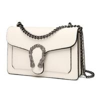 Travistar Kette Crossbody Bag Umhängetasche Damen Handtasche Damen Klein Schultertasche Leder cross body tasche stylisch Abendtasche mit verstellbarer Ketten-Schulterriemen Weiß, T019-beige, Utilidad