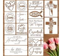 Travone 16 plantillas cristianas para pintar sobre madera, reutilizables, motivacionales, versículos bíblicos, pintura, tela, lienzo, escena religiosa, plantilla de dibujo de palabras cruzadas