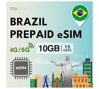 travSIM Brasil eSIM | 10 GB de datos móviles a velocidades 4G/5G | acceso ilimitado a Internet para Google, Facebook, Whatsapp y más | El plan de la tarjeta SIM Brasil es válido por 15 días