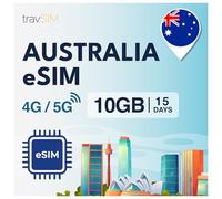 travSIM eSIM Australia | 10GB Datos Móviles | Funciona en Dispositivos iOS y Android | El Plan de Esta eSIM Australia es válido Durante 15 días
