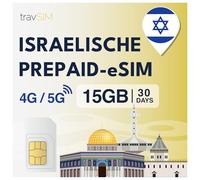 travSIM eSIM Israel | 30 días - 15 GB de datos SIM | Datos de alta velocidad 5G/4G | Acceso ilimitado a Internet para Google, Facebook, Whatsapp, Instagram y más