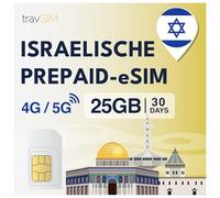 travSIM eSIM Israel | 30 días - 25 GB de datos SIM | Datos de alta velocidad 5G/4G | Acceso ilimitado a Internet para Google, Facebook, Whatsapp, Instagram y más