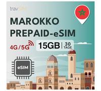 travSIM eSIM Marruecos | 30 días - 15 GB de datos SIM | datos de alta velocidad 5G/4G | acceso ilimitado a Internet para Google, Facebook, Whatsapp, Instagram y más
