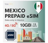 travSIM eSIM México| 15 días - 10 GB de Datos SIM | Datos de Alta Velocidad 5G/4G | Acceso Ilimitado a Internet para Google, Facebook, Whatsapp, Instagram y más