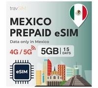 travSIM eSIM México| 15 días - 5 GB de Datos SIM | Datos de Alta Velocidad 5G/4G | Acceso Ilimitado a Internet para Google, Facebook, Whatsapp, Instagram y más