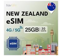 travSIM eSIM Nueva Zelanda | 30 días - SIM con 25 GB de Datos | Datos de Alta Velocidad 5G/4G | Acceso Ilimitado a Internet para Google, Facebook, Whatsapp, Instagram y más