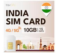 travSIM India eSIM | 15 días - 10 GB de datos móviles | Internet de alta velocidad 4G/5G | eSIM solo de datos para turistas y negocios | Contáctenos 7 días antes de viajar