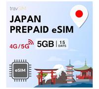travSIM Japan eSIM | 15 días - 5GB de Datos | Datos de Alta Velocidad 5G/4G | eSIM Japón con Acceso Ilimitado a Google, Facebook, Whatsapp, Instagram y más