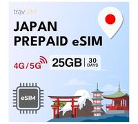 travSIM Japan eSIM | 30 días - 25GB de Datos | Datos de Alta Velocidad 5G/4G | eSIM Japón con Acceso Ilimitado a Google, Facebook, Whatsapp, Instagram y más