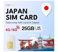 travSIM Japan SIM | 30 días - 25GB de Datos | Datos de Alta Velocidad 5G/4G | Tarjeta SIM Japón con Acceso Ilimitado a Google, Facebook, Whatsapp, Instagram y más