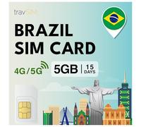 travSIM SIM Brasil | 05GB de datos móviles con velocidad 4G/5G | Acceso ilimitado a Internet para Google, Facebook, Whatsapp y más | El plan de la tarjeta SIM Brasil es válido por 15 días