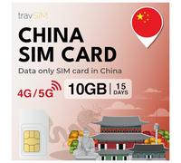 travSIM SIM Card China | SIM de 10GB de Datos | Velocidades 4G/5G para China y Macao - Acceso Completo a Google, Facebook, Whatsapp y más | Plan de Tarjeta SIM China con 15 días de validez