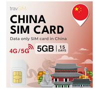 travSIM SIM Card China | SIM de 5GB de Datos | Velocidades 4G/5G para China y Macao - Acceso Completo a Google, Facebook, Whatsapp y más | Plan de Tarjeta SIM China con 15 días de validez