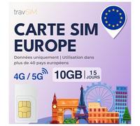 travSIM SIM Europa | 15 días - 10 GB | Tarjeta SIM Europa, Alemania, Francia, España, Italia, Países Bajos y más | Acceso a Google, Facebook, Whatsapp y más | 0 Gastos de itinerancia