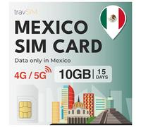 travSIM SIM México| 15 días - 10 GB de Datos SIM | Datos de Alta Velocidad 5G/4G | Acceso Ilimitado a Internet para Google, Facebook, Whatsapp, Instagram y más
