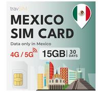 travSIM SIM México| 30 días - 15 GB de Datos SIM | Datos de Alta Velocidad 5G/4G | Acceso Ilimitado a Internet para Google, Facebook, Whatsapp, Instagram y más