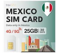 travSIM SIM México| 30 días - 25 GB de Datos SIM | Datos de Alta Velocidad 5G/4G | Acceso Ilimitado a Internet para Google, Facebook, Whatsapp, Instagram y más