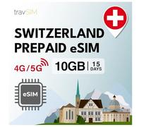 travSIM Suiza eSIM | 10GB Datos SIM - Plan de 15 Días de Duración | eSIM Suiza Ofrece Acceso Ilimitado a Internet para Google, Facebook, Whatsapp, Instagram y Más