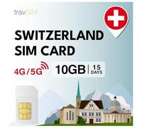 travSIM Suiza Tarjeta SIM | 10GB de Datos SIM - Plan de 15 días de duración | Tarjeta SIM Suiza Ofrece Acceso Ilimitado a Internet para Google, Facebook, Whatsapp, Instagram y más