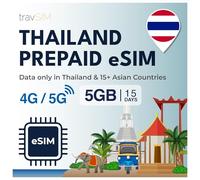 travSIM Tailandia eSIM | 5GB Datos móviles | Funciona en Dispositivos iOS y Android | El Plan de Esta eSIM para Tailandia es válido Durante 15 días