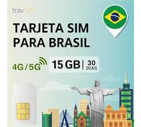 travSIM Tarjeta SIM Brasil | 15 GB - 30 días de Datos móviles a velocidades 4G/5G | Acceso Ilimitado a Internet para Google, Facebook, Whatsapp y más
