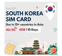 travSIM Tarjeta SIM Corea del Sur | 6GB Datos Móviles | Roaming Gratis en Japón y 15+ países en Asia | El Plan de Esta Tarjeta SIM Corea del Sur es válido por 10 días.
