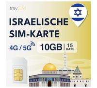 travSIM Tarjeta SIM Israel | 15 días - 10 GB de datos SIM | Datos de alta velocidad 5G/4G | Acceso ilimitado a Internet para Google, Facebook, Whatsapp, Instagram y más