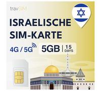 travSIM Tarjeta SIM Israel | 15 días - 5 GB de datos SIM | Datos de alta velocidad 5G/4G | Acceso ilimitado a Internet para Google, Facebook, Whatsapp, Instagram y más