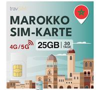 travSIM Tarjeta SIM Marruecos | 30 días - 25 GB de datos SIM | Datos de alta velocidad 5G/4G | Acceso ilimitado a Internet para Google, Facebook, Whatsapp, Instagram y más
