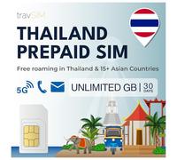 travSIM Tarjeta SIM Tailandia | Datos móviles ilimitados | Funciona en Dispositivos iOS y Android | El Plan de Esta Tarjeta SIM Tailandia es válido Durante 30 días