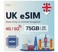 travSIM UK eSIM | Sólo Plan de Datos de 75GB | Velocidades 4G/5G | Funciona en Todo el Reino Unido | La eSIM del Reino Unido es válida Durante 30 días