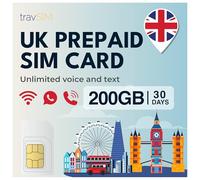 travSIM UK SIM Card | 150GB Datos + Llamadas y Textos Ilimitados | Velocidades 4G/5G | Funciona en Todo el Reino Unido | UK SIM Card es válida por 30 días
