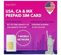 travSIM USA, Canada Mexico SIM Card | Servicio T-Mobile | 50GB de Datos para USA, 5GB para Canada y Mexico | Llamadas Nacionales y SMS ilimitados | Válido Durante 14 días