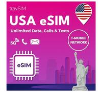 travSIM USA eSIM | Red T-Mobile | Datos, Llamadas y SMS ilimitados en USA | eSIM para USA Funciona en Dispositivos iOS y Android compatibles con eSIM | USA eSIM 7 Días