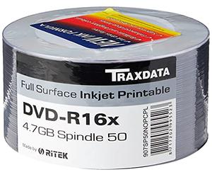 Traxdata 907WEDRPSN001 Spindle, Pack de 50 DVD-R (16x, 47 GB/120 min, Printable), Color Blanco